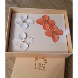 C&C California Earrings Set Blooming Flowers Orand White Dressy Night Out Party